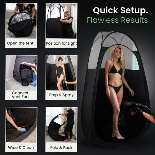 Large Spray Tan Tent – Deluxe Pop Up Tent Portable Tanning Booth with Carry Case – Clear Window for Perfect Spray Tanning – Easy Clean for Home & Salon(Black)