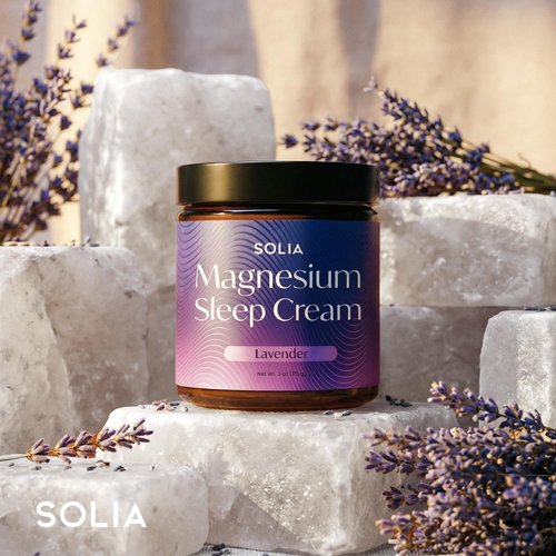 Solia Magnesium Sleep Cream, USA-Made Topical Magnesium Lotion for Sleep, Lavender Lotion for Feet Pain, Nighttime Mag Oil Body Butter, Foot Cream for Leg Cramps, Relaxing Rub for Muscle Soreness, 4oz
