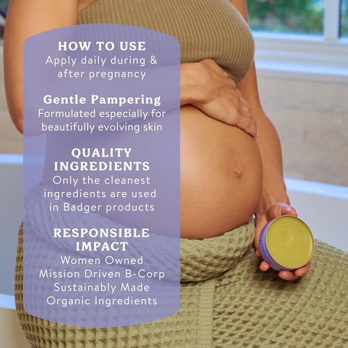 Badger Belly Butter - Organic Stretch Mark Cream for Pregnant Women | Hypoallergenic Cocoa & Coconut Butter, 2 oz