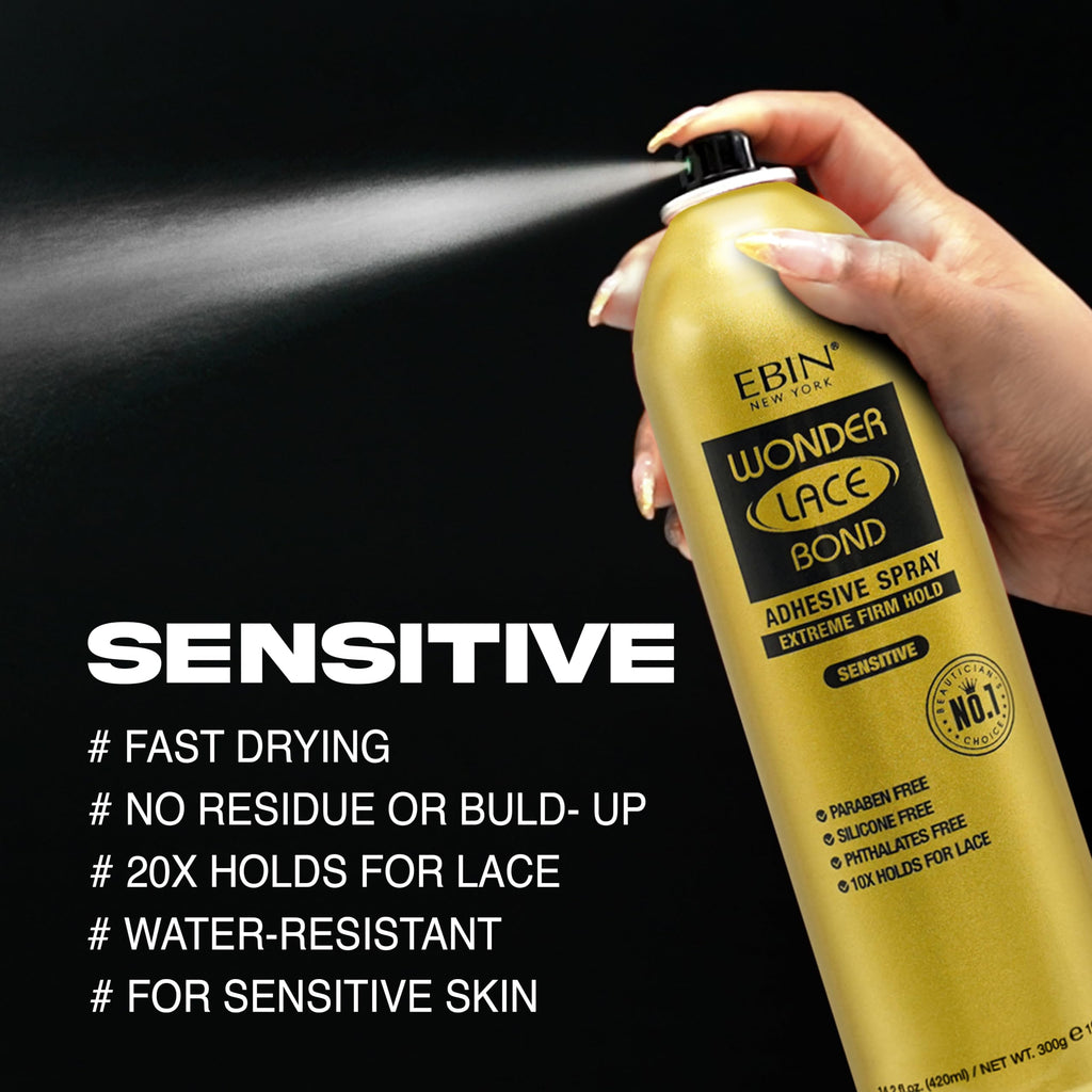 Wonder Lace Bond Adhesive Spray - Sensitive 14.2fl.oz./420ml | Fast Drying, No Residue, Long Lasting Formula with Protecting Edges Lace Front Wig Bond