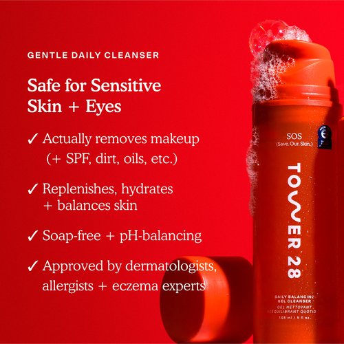 Tower 28 SOS Gel Facial Cleanser - Hydrating Face Wash + Makeup Remover for Sensitive Skin - Soothing + Gentle Face Cleanser with Aloe Vera, Oat Extract + Minerals - Fragrance-Free Skin Care (5 oz)