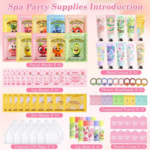 90PCS Spa Party Supplies for Girls,Spa Skincare Sets Favors Include Face Masks,Lip Mask,Skin Care For Teens 10-12,Bulk Birthday Galentines & Valentines Day Gifts,Sleepover Party Supplies for Girls