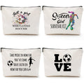 Geosar 4 Pieces Soccer Gifts Makeup Bag for Women Mom Team Inspirational Gift for Soccer Player Sports Lover Zipper Cosmetic Bags Travel Cosmetic Pouch for Birthday Graduation Christmas