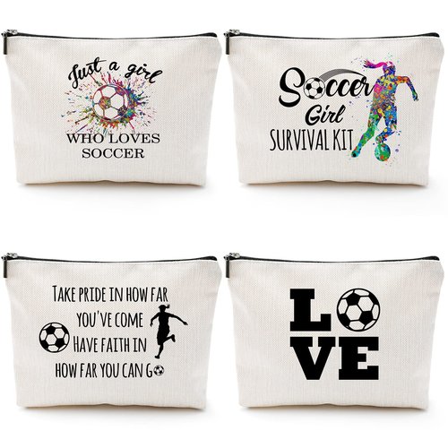 Geosar 4 Pieces Soccer Gifts Makeup Bag for Women Mom Team Inspirational Gift for Soccer Player Sports Lover Zipper Cosmetic Bags Travel Cosmetic Pouch for Birthday Graduation Christmas