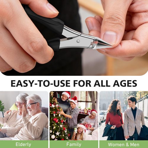 BALUCA Professional Straight Edge Toenail Clippers for Thick Nails & Ingrown Toenails - Heavy Duty Long Handle Nail Clippers for Seniors and Adults with Precision Design for Pain-Free Grooming,Black
