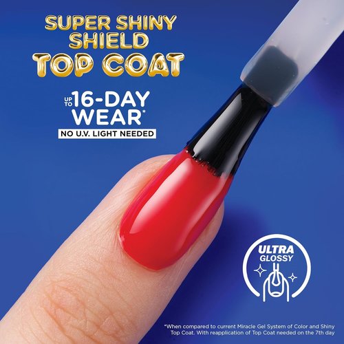Sally Hansen Miracle Gel Nail Polish - Super Shiny Shield Top Coat | Long-Lasting, Gel-Like Finish, No UV Light Needed, Sheer Glossy