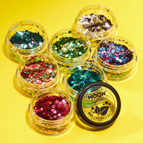 Mystic Bio Biodegradable Eco Chunky Glitter by Moon Glitter - 100% Cosmetic Bio Glitter for Face, Body, Nails, Hair and Lips - 0.10oz - Set of 8