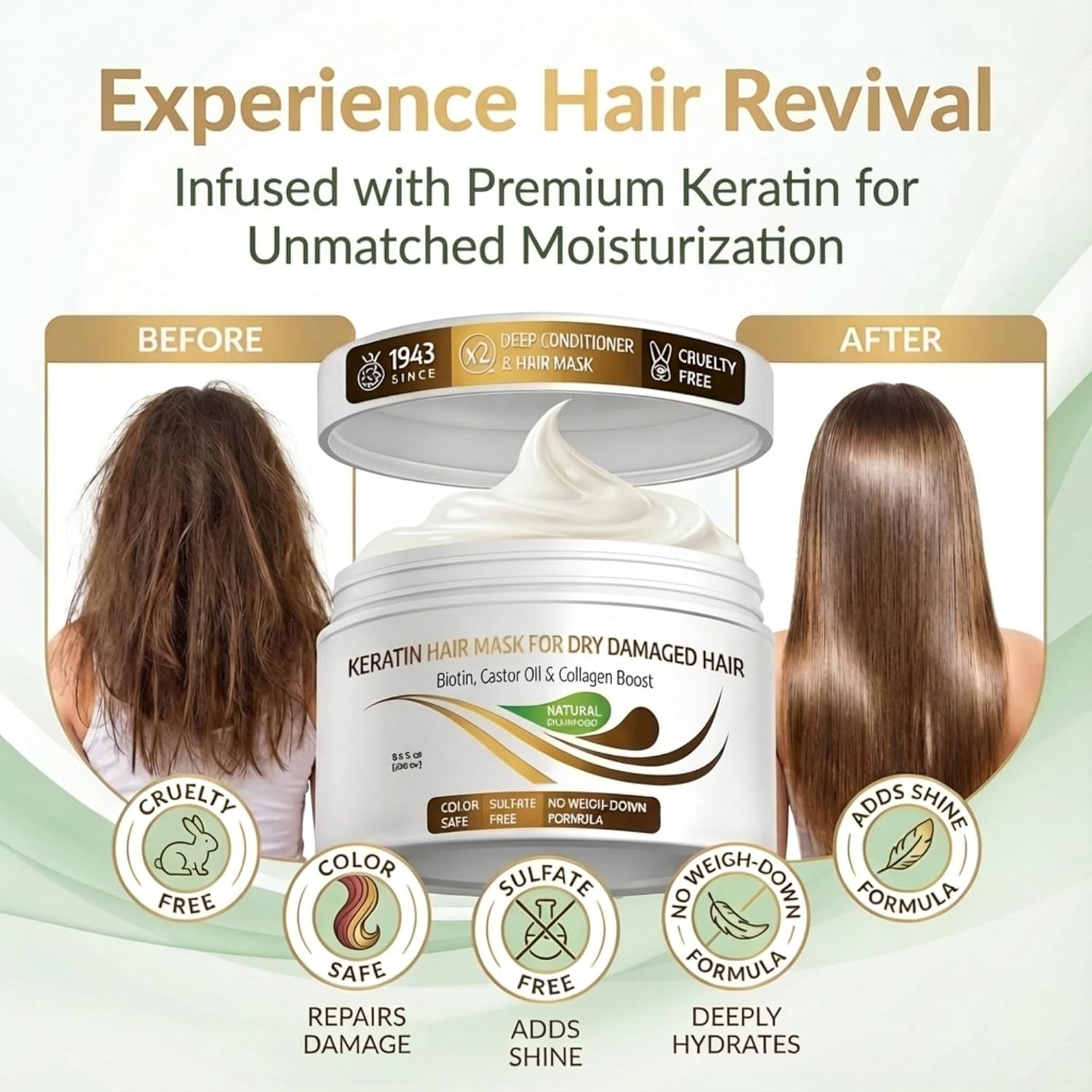 VITAMINS Keratin Hair Mask - Deep Conditioning Treatment for Dry, Damaged Hair | 13.5 Fl Oz