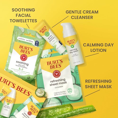 Burt's Bees Travel Size Gentle Skin Care Set - Cleanser, Towelettes, Lotion & Sheet Mask for Sensitive Skin