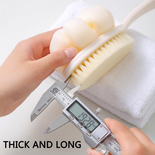 Arswin Shower Body Brush with Bristles and Large Pumpkin Loofah,Back Scrubber Bath Mesh Sponge with Anti-Slip Curved Long Handle for Skin Exfoliating,Massage Bristles for Wet or Dry,Men Women (Grey)