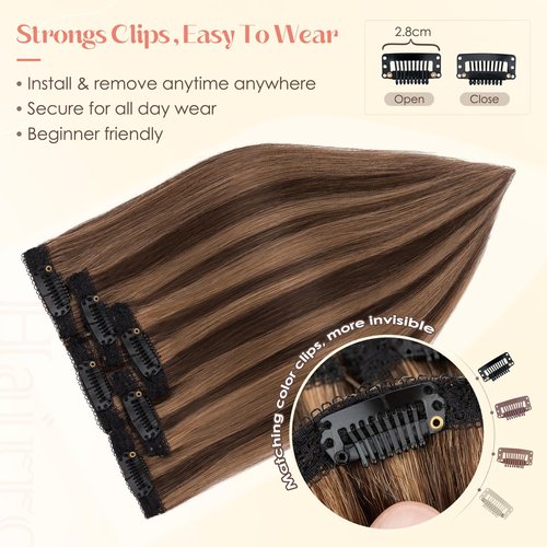 Hairro 6PCS 6 Clips In Short Hair Extensions Remy Real Human Hair Clip Ins Mini Clip On Hairpin Hairpieces For Women 33g 12 Inch #2RP6
