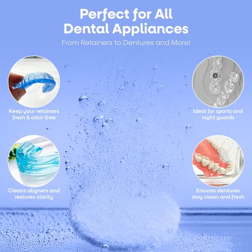 Dr. Taylor’s Denture and Retainer Cleaner Tablets (120 count) Effectively Removes Stains, Plaque, and Odor - Sports guards, Night Guards, Clear Aligners & Dentures Refreshing Mint Flavor