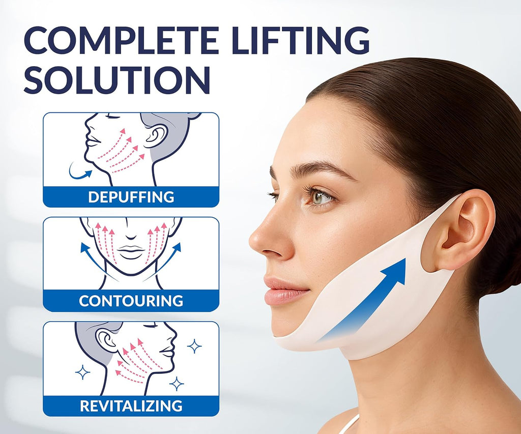 Stylia V Line Lifting Collagen Mask - Firm & Contour Jawline with Hyaluronic Acid - 10PC Neck Tightening Mask