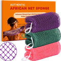 African Net Sponge Authentic, 3 Pieces African Exfoliating Net Sponge Body Back Scrubber Exfoliating Washcloth for Shower Bath for All Types Skin (Purple+Pink+Olive Green, 3 Pcs)