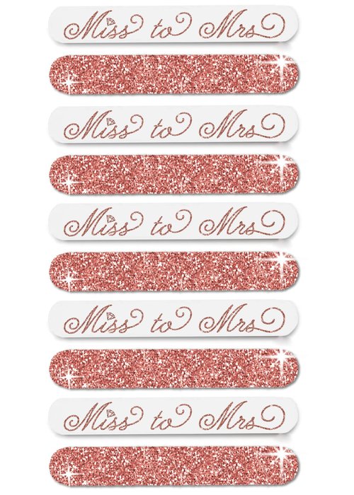 Bridal Shower Favors - Set of 10 Rose Gold Sparkle Miss to Mrs Nail Files - Bachelorette Party Nail Files - Emery Board(10 Miss) RG