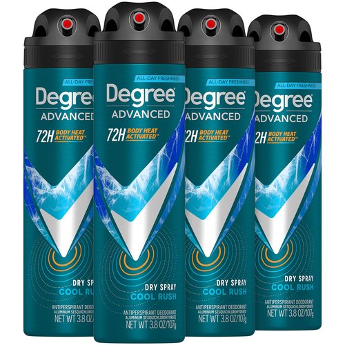Degree Men’s Antiperspirant Deodorant Spray, Cool Rush, 4-Pack – 72H Sweat & Odor Protection, 3.8 Oz Ea