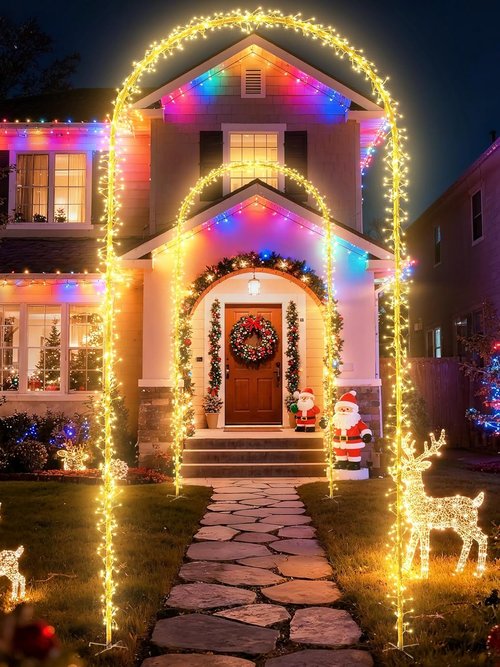 Flacchi Outdoor Christmas Arch Lights - 7.5FT 360LED Waterproof String Lights with Timer & 8 Modes | Warm White