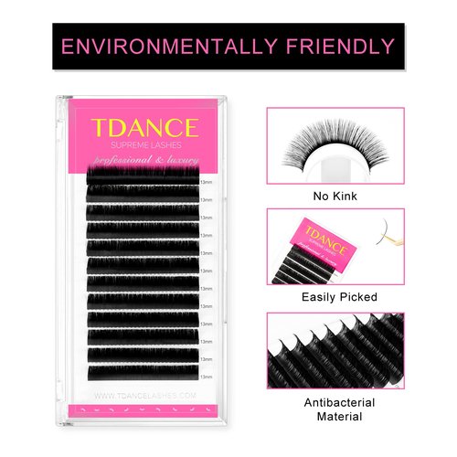 TDANCE Lash Extension Matte Black Eyelash Extension C CC D DD J B L Curl Volume & Classic Lash Extensions 0.03-0.18mm Thickness Professional Salon Use(0.05-D,14 mm)