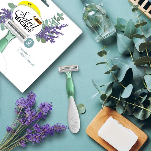 BIC Soleil Escape Scented Women's Disposable Razors, 3 Blades, Comfortable Shave, Lavender & Eucalyptus Scented Handle Shaving Razors for Women, 4 Count (Pack of 2)