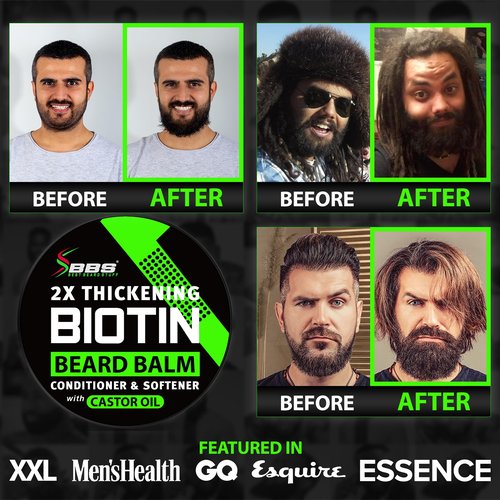 Biotin Beard Balm for Men - 2X Thickening for Beard and Mustache - Organic Mustache Wax with Castor Oil & Meadowfoam – Hydrating Facial Hair Growth Balm & Leave-In Conditioner