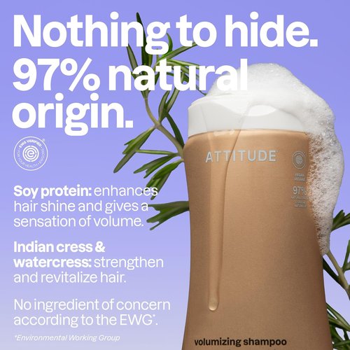 ATTITUDE Volumizing Shampoo - Essential Oils for Fine & Flat Hair | EWG Verified, Vegan, 16 Fl Oz