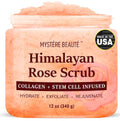 MYSTÉRE BEAUTÉ Himalayan Salt Body Scrub - Exfoliating Collagen & Rose Oil Formula (12 oz) | Reduces Cellulite, Acne & Scars