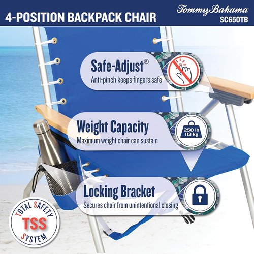 Tommy Bahama Folding Beach Chair - 4-Position Lace-Up Suspension - 17" Seat Height - Portable & Comfortable