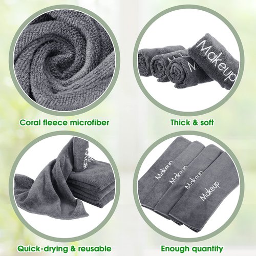 Shimeyao 20 Pack Makeup Washcloths Gray Microfiber Makeup Towels Face Washcloth 13x13 Inch Soft Washable Remover Cloths Quick Dry Embroidery Wash Cloths for Women Cleansing, Travel Hotel