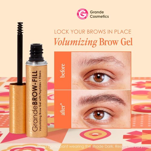 Grande Cosmetics GrandeBROW-FILL Volumizing Brow Gel - Tinted or Clear Eyebrow Mascara for Soft, Flexible Hold | Water-Resistant Formula