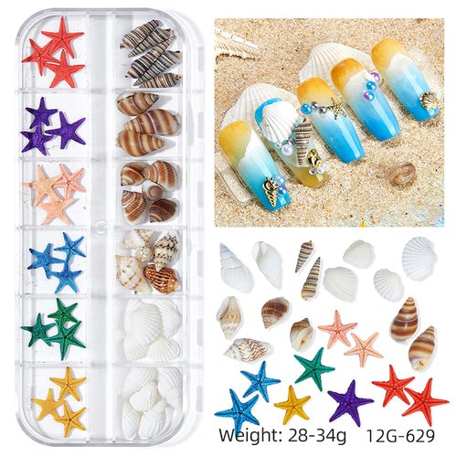 2 Boxes Summer Nail Art Rhinestones, 3D Ocean Theme Nail Charms Starfish Conch Seashell Designs Nail Art Rivets Manicure DIY Sea Series Nail Decorations for Women Girls (B)
