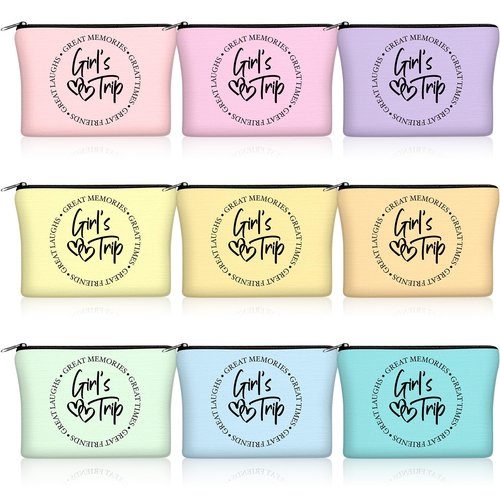 Reginary 9 Pcs Girls Trip Gifts Favors Girls Trip Makeup Bags Toiletry Cosmetic Bag Bestie Friendship Gifts for Women Wedding Bachelorette Mother's Day Party Favors