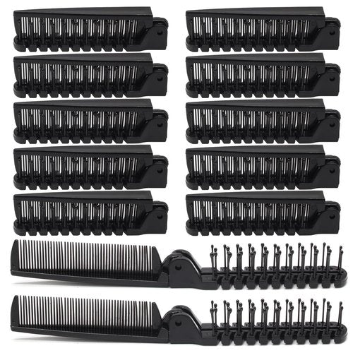 Skiennix Portable Travel Folding Hair Comb - Mini Pocket Anti-Static Brush for Men & Women | 12 Pcs Black