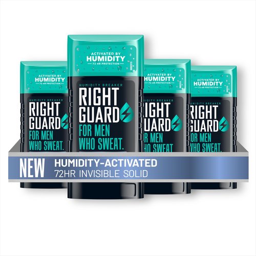 Right Guard Humidity Breaker Antiperspirant & Deodorant for Men, Cold Front Scent, 2.5oz (4 Pack) Invisible Solid, 2x Sweat Protection, 72HR Odor Control, Humidity Activated