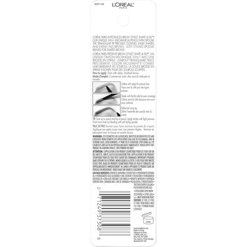 L'Oreal Paris Brow Stylist Mechanical Eyebrow Pencil - Shape & Fill, Light Brunette, 0.008 oz