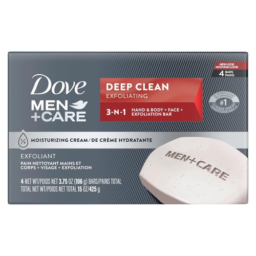 Dove Men+Care Bar Soap - Deep Clean & Moisturizing Formula | 4 Bars, 3.75 oz Each