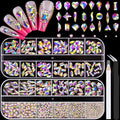 1680Pcs AB Glass Nail Rhinestones 180Pcs Multi Shapes Flatback Nail Gems + 1500Pcs 1.5-4mm Round Crystal, Manicure Nail Charms Diamond Gemstones for Acrylic Nails Decoration