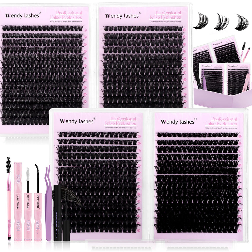 Wendy Lash Clusters Kit Packs: 980-Pcs, 60D, 80D, 80D, 100D, D Curl, 10-18mm Mixed, Cat Eye, Soft, Natural, Fluffy, DIY Eyelash, Individual, Eye lash clusters, Bulk Pack