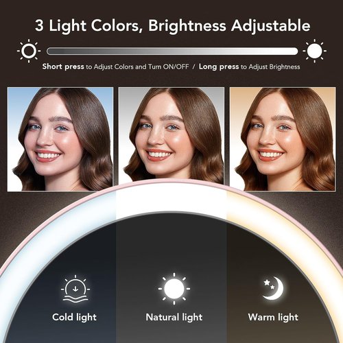 LitBear Travel Makeup Mirror - Rechargeable Double-Sided 10X/1X Magnifying Mirror with Dimmable Touch Screen | Portable Pink Beauty Mirror
