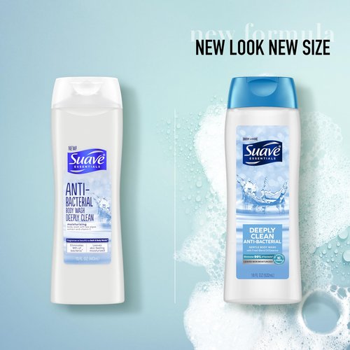 Suave Deeply Clean Antibacterial Body Wash with Glycerin & Vitamin E, Moisturizing Skin Cleanser For Soft, Smooth Skin, Long Lasting Scent, Paraben Free, 18 FL OZ, 6 Count