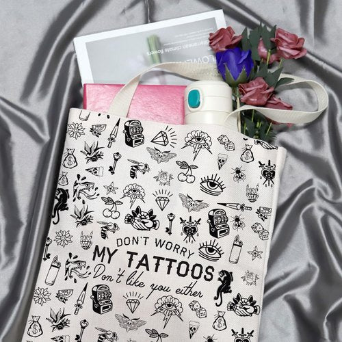 GJTIM Tattoo Lover Gift - Don't Worry My Tattoos Don't Like You Either Zipper Pouch Makeup Bag for Tattooer