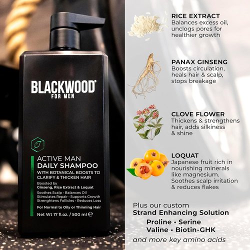 Blackwood For Men Active Man Daily Shampoo - Thickening & Clarifying Formula for Oily Hair - 17oz