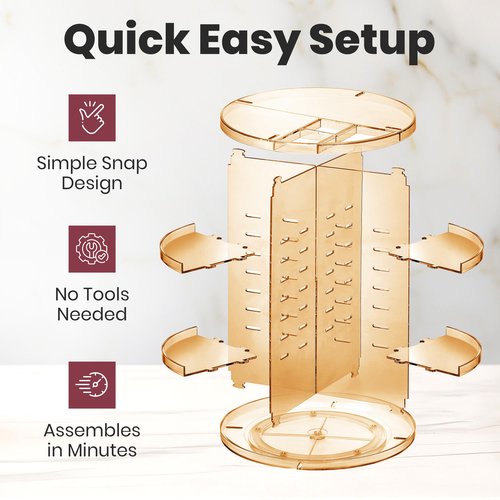 Masirs 360 Rotating Makeup Organizer - Adjustable Shelf Height and Fully Rotatable - The Perfect Round Spinning Cosmetic Organizer for Bedroom Dresser or Vanity Countertop Storage (Brown)