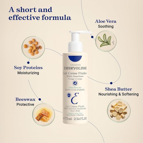 Embryolisse Lait-Crème Fluid+ Face & Body Cream - Multi-Use Lightweight Moisturizer with Shea Butter & Aloe Vera for All Skin Types