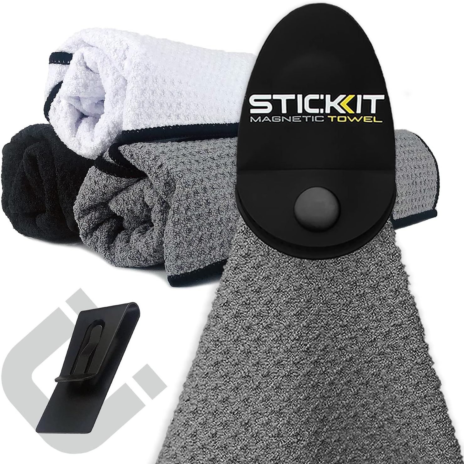 STICKIT Magnetic Sports Towel - Quick-Dry Microfiber with Deep Waffle Pockets | Ideal for Gym & Yoga
