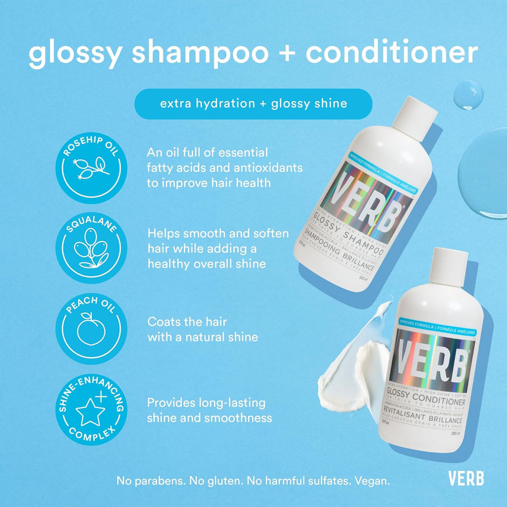 VERB Glossy Conditioner - Conditions, Detangles & Adds High Shine for Thick to Coarse Hair | Vegan & Sulfate-Free