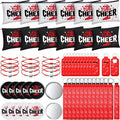 Sunnymove 60 Pcs Cheerleader Gifts Bulk Cheer Team Gifts for Women with Cheerleader Cosmetic Bags Makeup Mirror Bracelets Lipstick Holder Keychains Lanyard Cheer Team Party Favors(Red White)