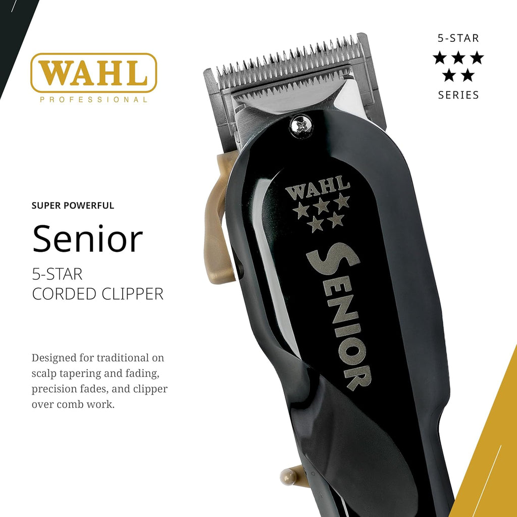 Wahl Professional 5 Star Senior Clipper - V9000 Motor, Adjustable Taper Lever & 3 Cutting Guides