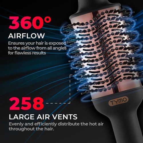 TYMO Hair Dryer Brush - 4-in-1 Ionic Volumizer & Straightener with Oval Titanium Barrel | Gold Finish