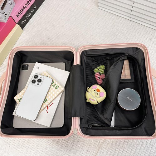 JZRTravel 13 Inch Makeup Train Cosmetic Case Hard Shell ABS Portable Mini Suitcase for Hand Luggage w Elastic Straps Organizer Makeup Toiletry, Gift for Her Women