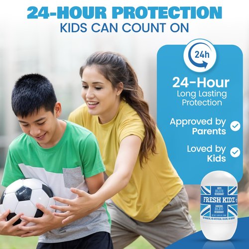 Fresh Kidz Hair & Body Wash 16.9 fl.oz. and 2 Roll On Deodorants 1.86 fl.oz. for Kids and Teens - Boys Blue Set